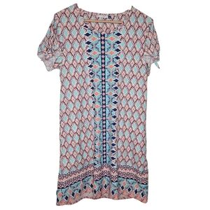 Cabana Life St. Barts Colorful Geo Print Tropical Beach Tunic Day Dress Large